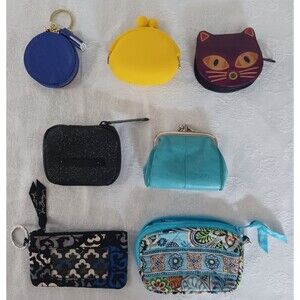 VINTAGE LOT OF 7 MIXED BRAND COIN PURSES VERA BRADLEY JUICY COUTURE WILSON LEATH